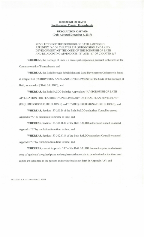 First page of the Subdivision and Land Development Application