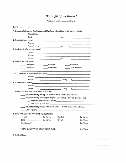 First page of the Soil Movement Permit