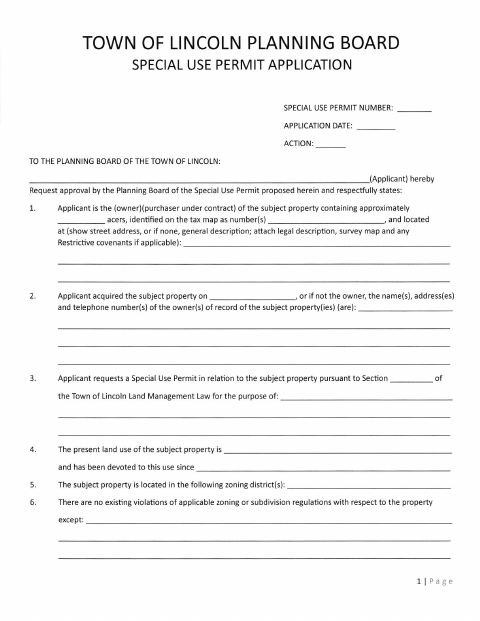 First page of the Special Use Permit Planning Board Application With SEQR