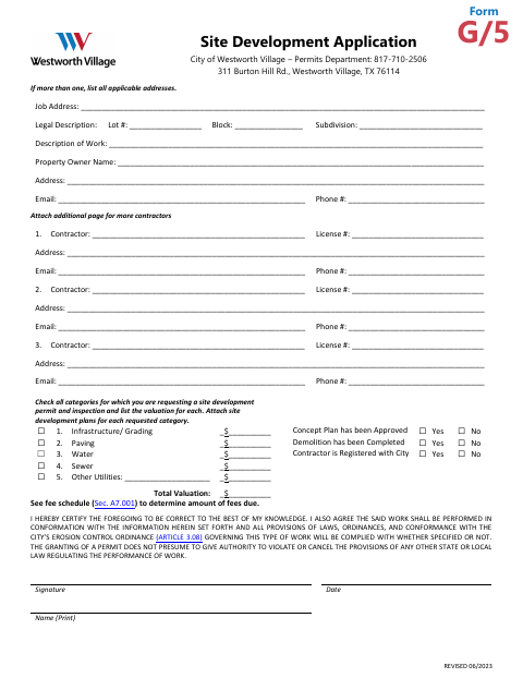 First page of the Site Development Application
