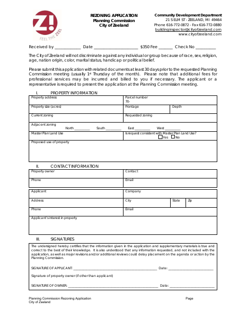 First page of the Planning Commission Rezoning Application