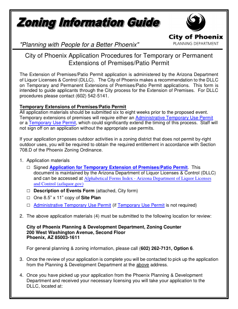 First page of the Application Procedures for Temporary or Permanent Extensions of Premises/Patio Permit