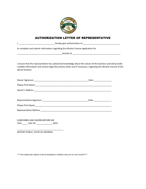 First page of the Authorization Letter of Representative