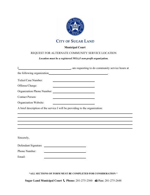 First page of the Request for Alternate Community Service Location
