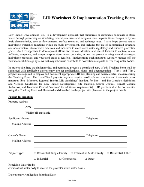 First page of the LID Worksheet & Implementation Tracking Form