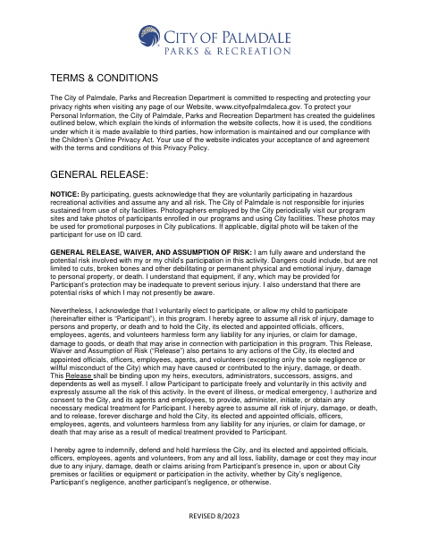 First page of the Participant Waiver Acknowledgement