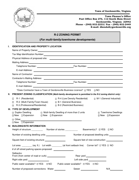 First page of the R-2 Zoning Permit Application & Site Plan Package