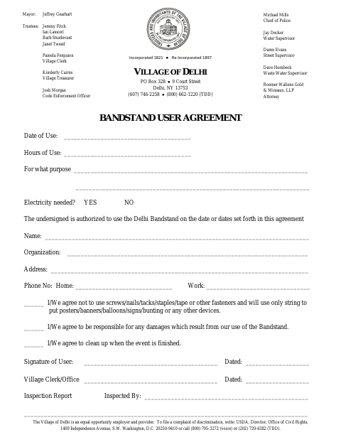 First page of the Bandstand User Agreement