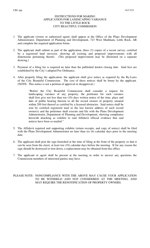 First page of the Landscaping Variance Application