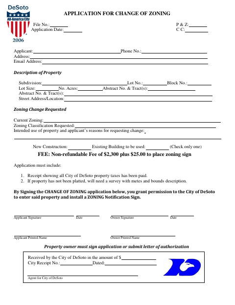 First page of the Application for Change of Zoning