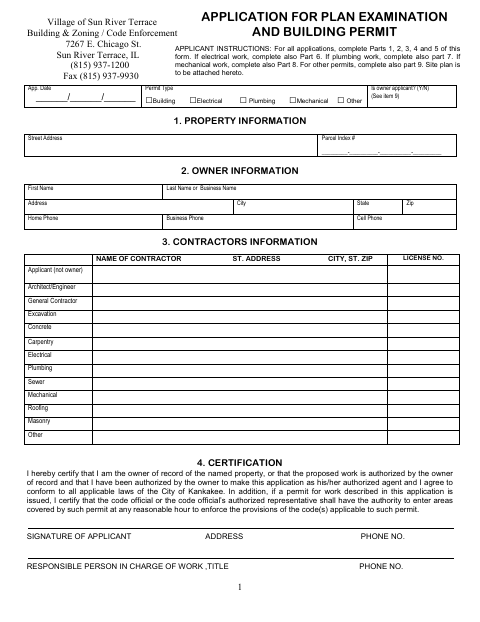 First page of the Application for Plan Examination and Building Permit