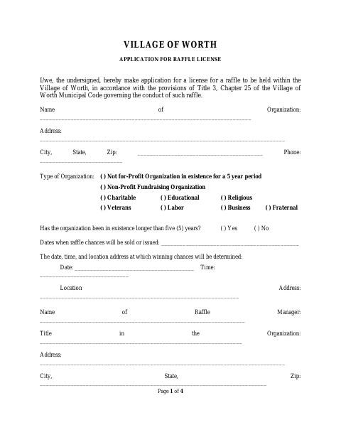 First page of the Raffle License Application