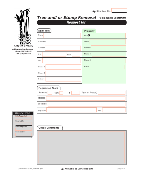First page of the Request for Tree and/or Stump Removal