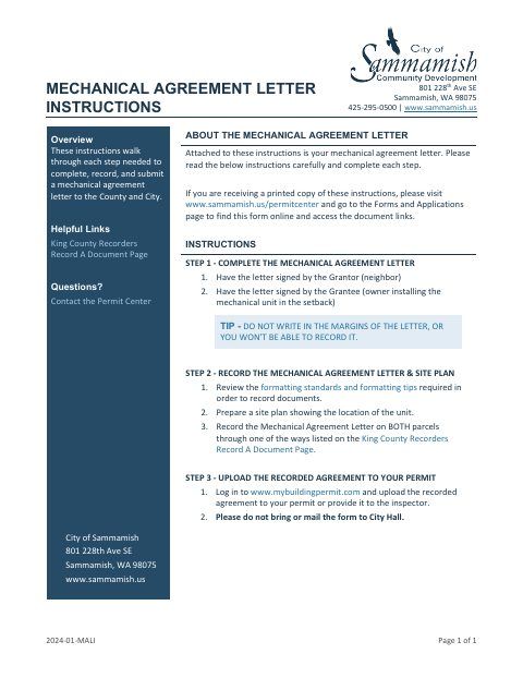 First page of the Approval for Installation of Residential Mechanical Unit