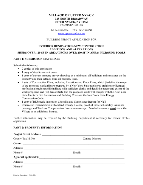 First page of the Building Permit Application for Exterior Renovation