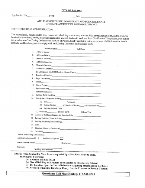 First page of the Building Permit Application