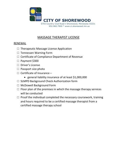 First page of the Massage Therapist License Application