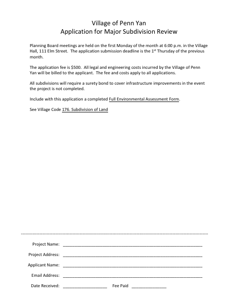 First page of the Application for Major Subdivision Review