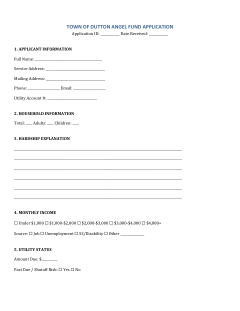 First page of the Angel Fund Application