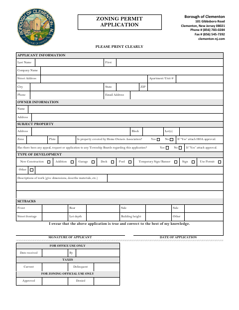 First page of the Zoning Permit Application