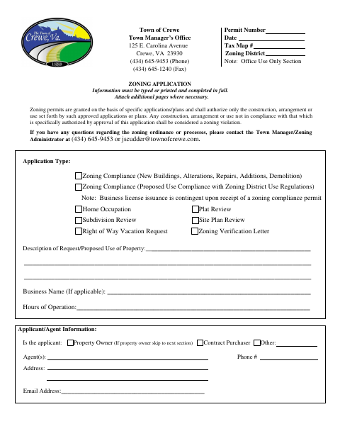 First page of the Zoning Application