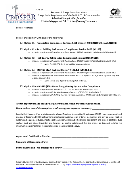 First page of the Residential Energy Compliance Path