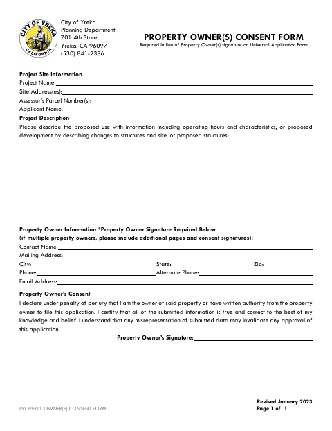 First page of the Property Owner Authorization Form