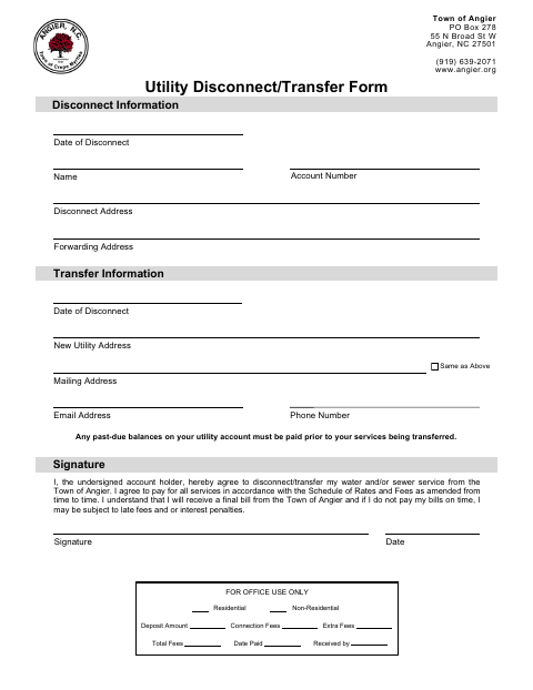 First page of the Utility Disconnect/Transfer Form