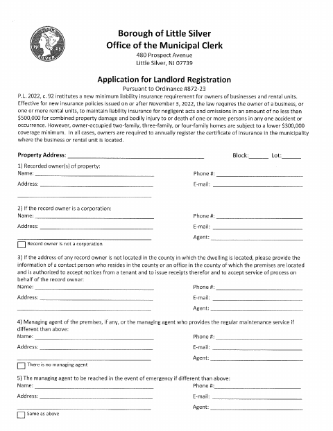 First page of the Landlord Registration Form