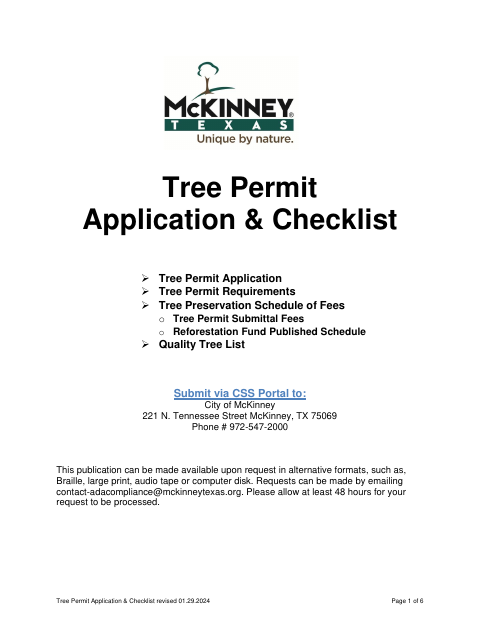 First page of the Tree Permit Application & Checklist
