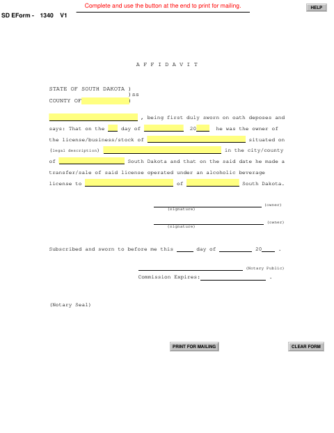 First page of the Affidavit for Transfer of Alcoholic Beverage License