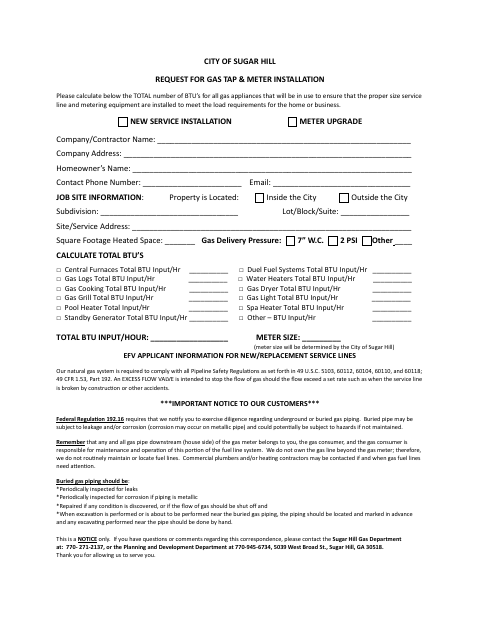 First page of the Gas Tap and Meter Installation Request