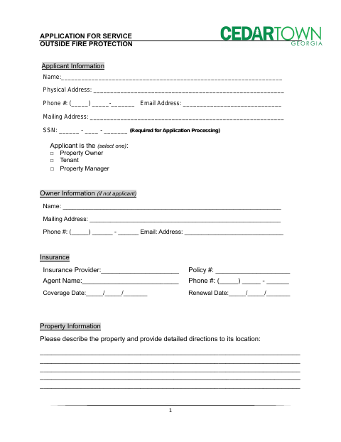 First page of the Outside Fire Protection Application