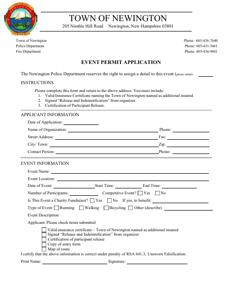 First page of the Event Permit Application