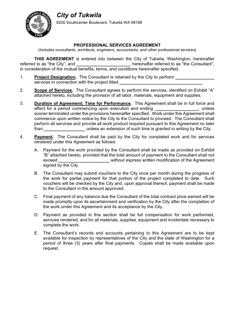 First page of the Professional Services Agreement
