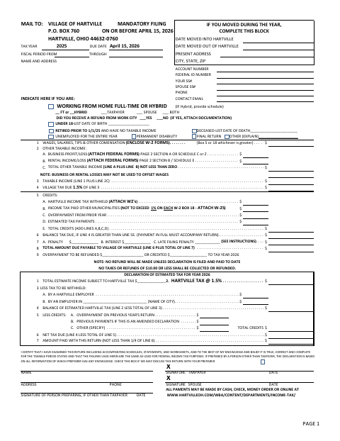 First page of the 2025 Individual and Business Income Tax Form