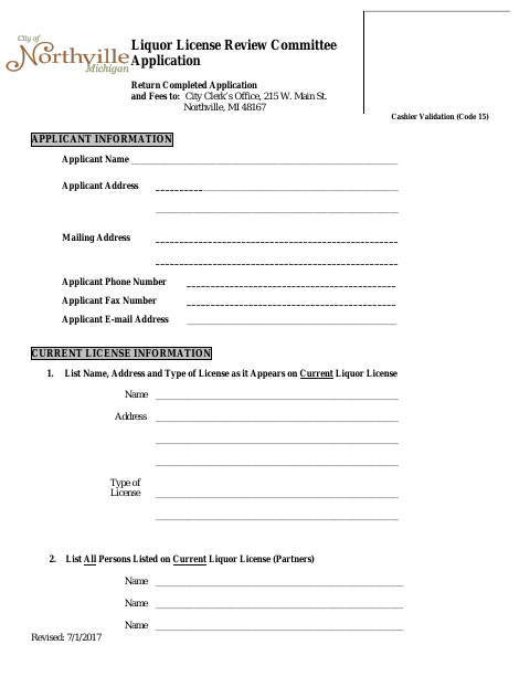 First page of the Liquor License Review Committee Application