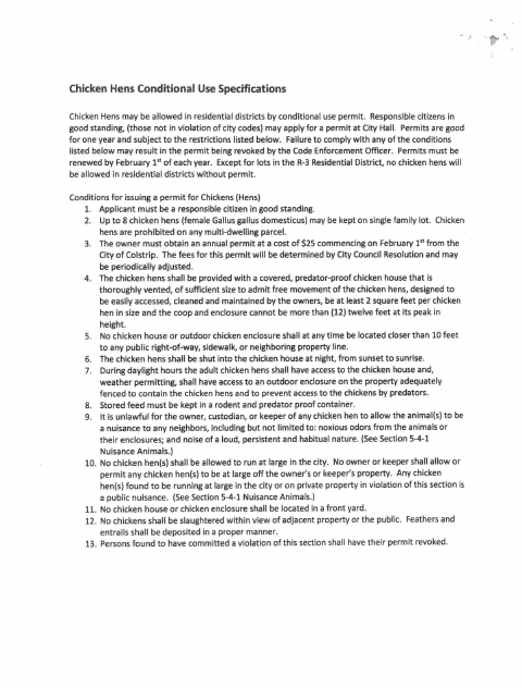 First page of the Chicken Hens Conditional Use Permit Application