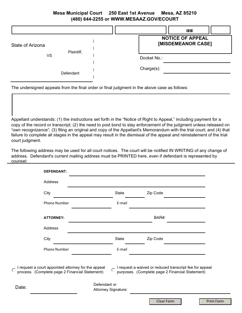 First page of the Notice of Appeal (Misdemeanor Case)