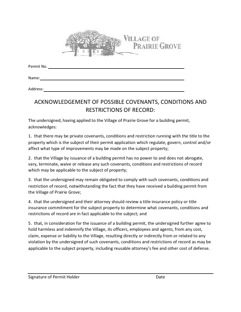 First page of the Acknowledgement of Possible Covenants