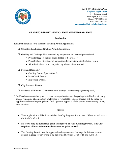 First page of the Grading Permit Application And Information