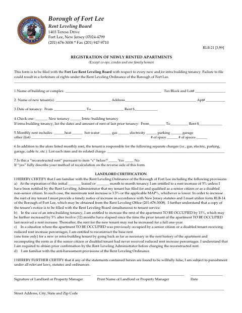 First page of the Registration of Newly Rented Apartments