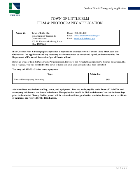 First page of the Outdoor Film & Photography Application