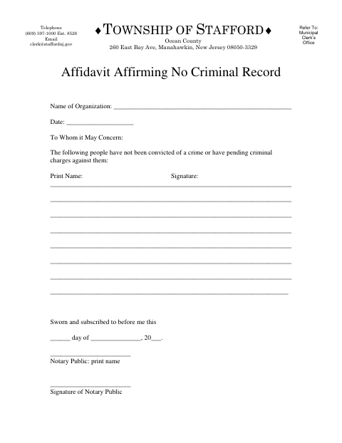 First page of the Affidavit Affirming No Criminal Record