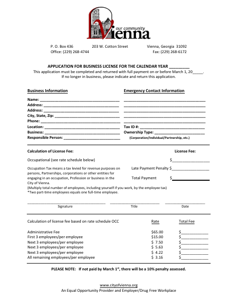 First page of the Application for Business License