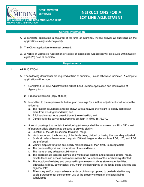 First page of the Lot Line Adjustment Application