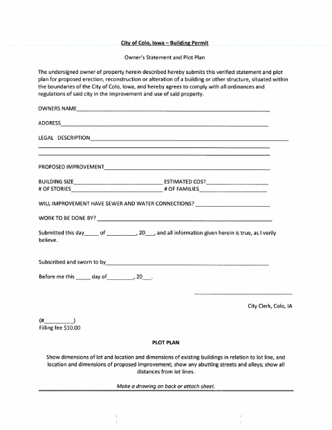 First page of the Building Permit Owner's Statement and Plot Plan
