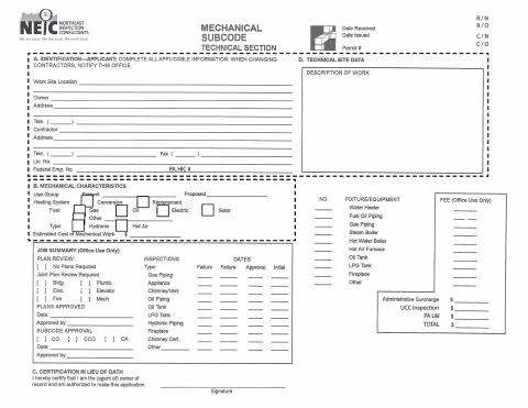 First page of the Mechanical Permit Application
