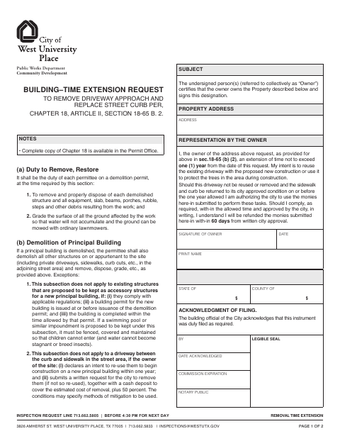 First page of the Removal Time Extension Request