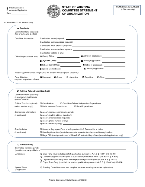First page of the Committee Statement of Organization